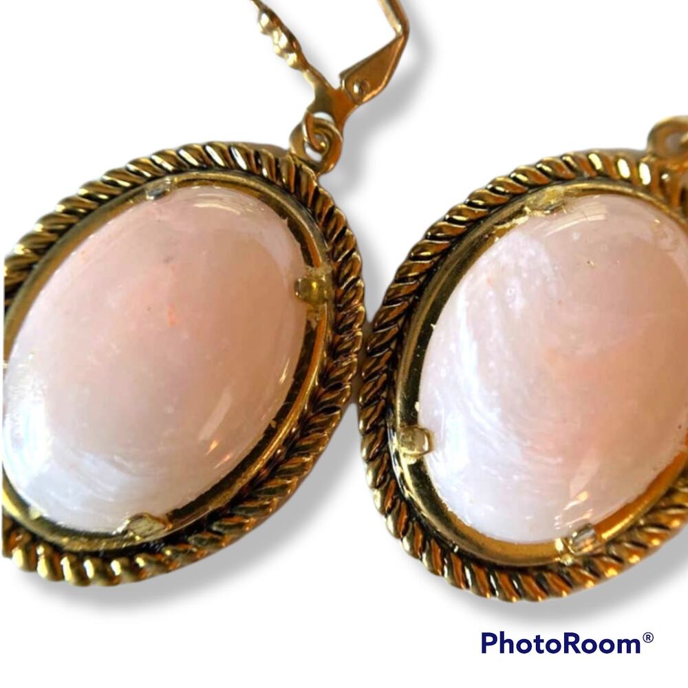 Artisan antiqued gold and pale pink hand-crafted earrings